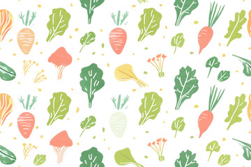 Pastel Vegetable Pattern on Transparent Background