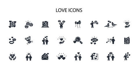 Love icon set.vector.Editable stroke.linear style sign for use web design,logo.Symbol illustration.