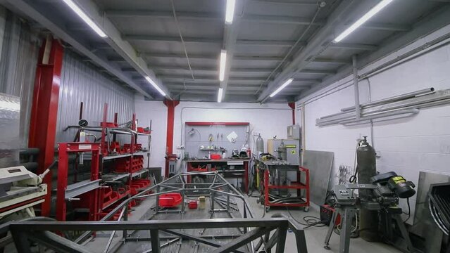  (PR) Chassis and carcase of racing car ShortCut in assembling workshop of DB 527 company