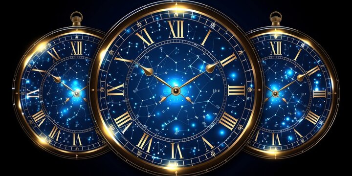 Golden Moments in Time: A Majestic Clock Swirling with Sparkles, Symbolizing the Eternal Flow of Time, Generative AI