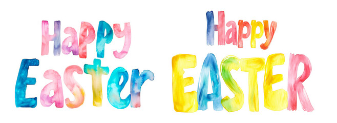 Easter set. Text, watercolor inscription "Happy Easter". Isolated on a transparent background.