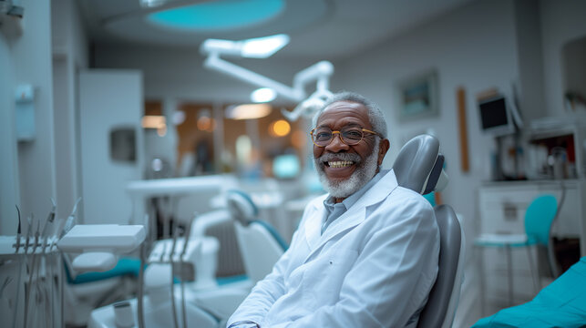 Dentist providing smile-filled service in dental office, making it a fun job!