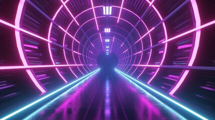 Abstract neon light tunnel with futuristic design background