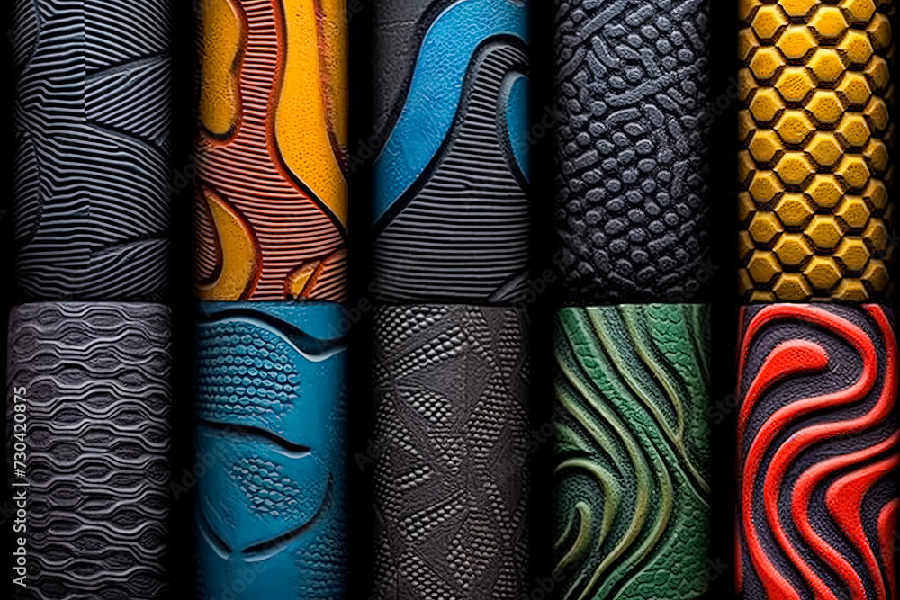 Poster an array of fabric rolls adorned with intricate and colorful african designs