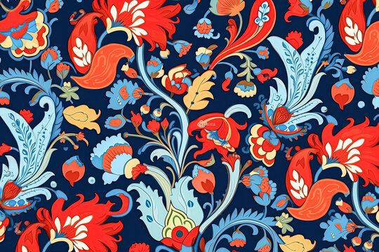 Vibrant and modern, this tropical floral pattern bursts with colorful blooms