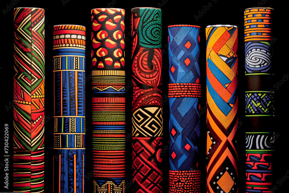 Poster an array of fabric rolls adorned with intricate and colorful african designs