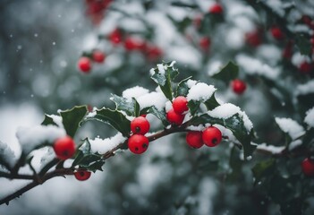 Winter Holly Branch in Evening