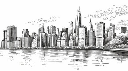 Fototapeta premium hand-drawn vector illustration of a cityscape, capturing the essence of urban life with artistic flair and detail