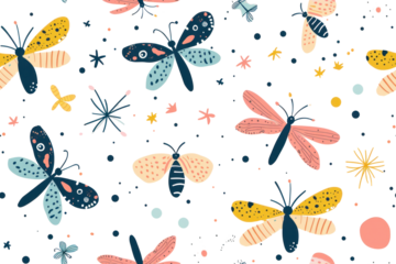 Pastel Night Seamless Pattern with Insects