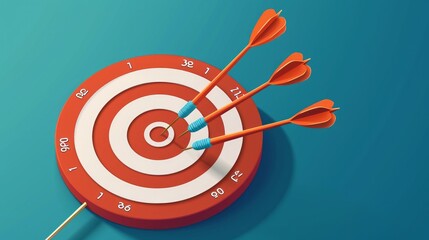 Success business concept, target hit in center by arrows
