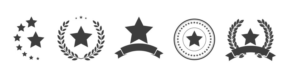 Black star logo set. Vector medals and badges with stars. Achievement icons. Winner Prize. Competition Trophy
