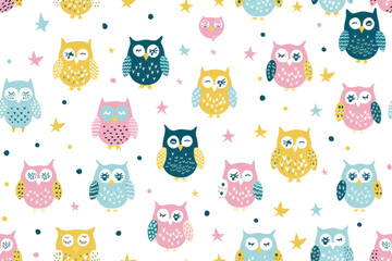 Pastel Night Owls Seamless Pattern