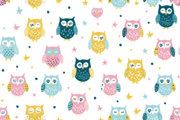 Pastel Night Owls Seamless Pattern