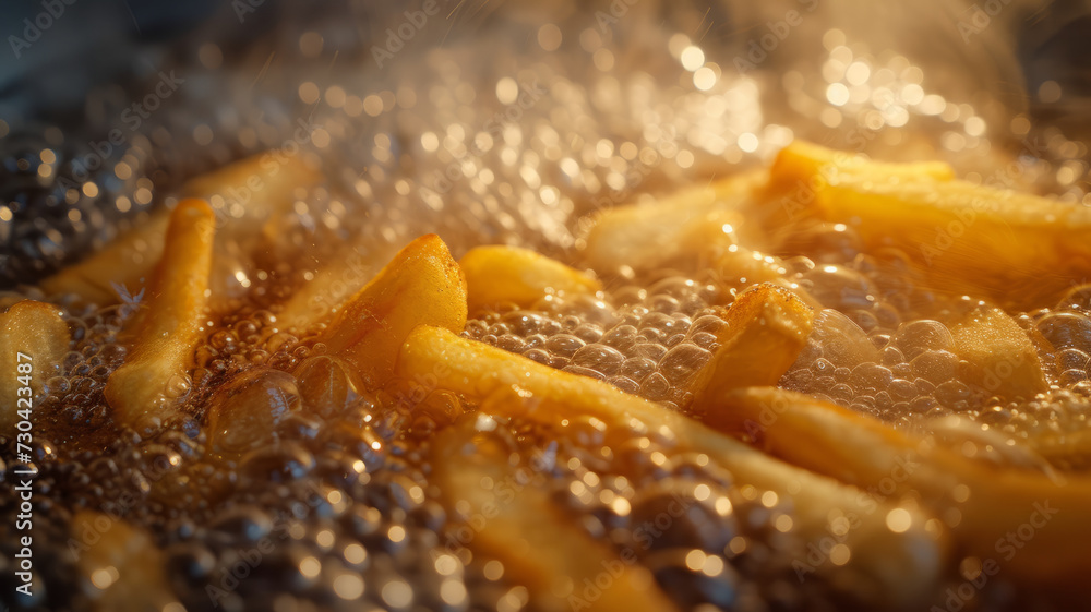 Wall mural close up of potatoes in oil