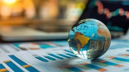 detailed image showcasing a globe resting on a financial report