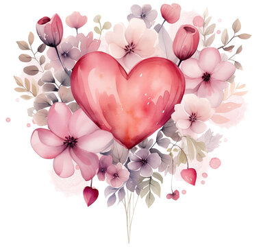 Composition with heart and flowers