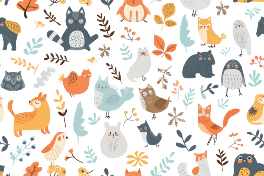 Seamless Night Pastel Animal Pattern