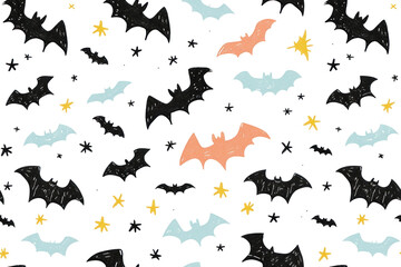 Night Seamless Pattern with Pastel Bats