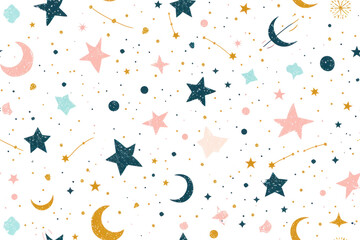Naklejka premium Dreamy Pastel Night Sky Pattern
