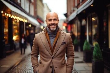 Portrait of a handsome mature man walking down a street in London