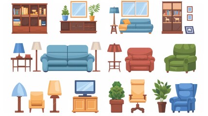  comprehensive set of vector icons specifically designed for the living room