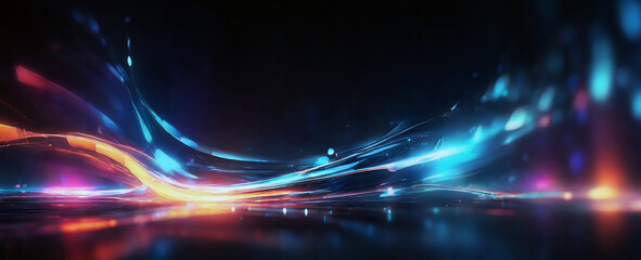 Abstract futuristic neon background with glowing wavy lines - obrazy, fototapety, plakaty