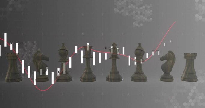 Animation of graph processing data over chess pieces on grey background