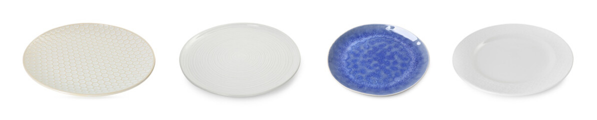 Different clean plates isolated on white, set