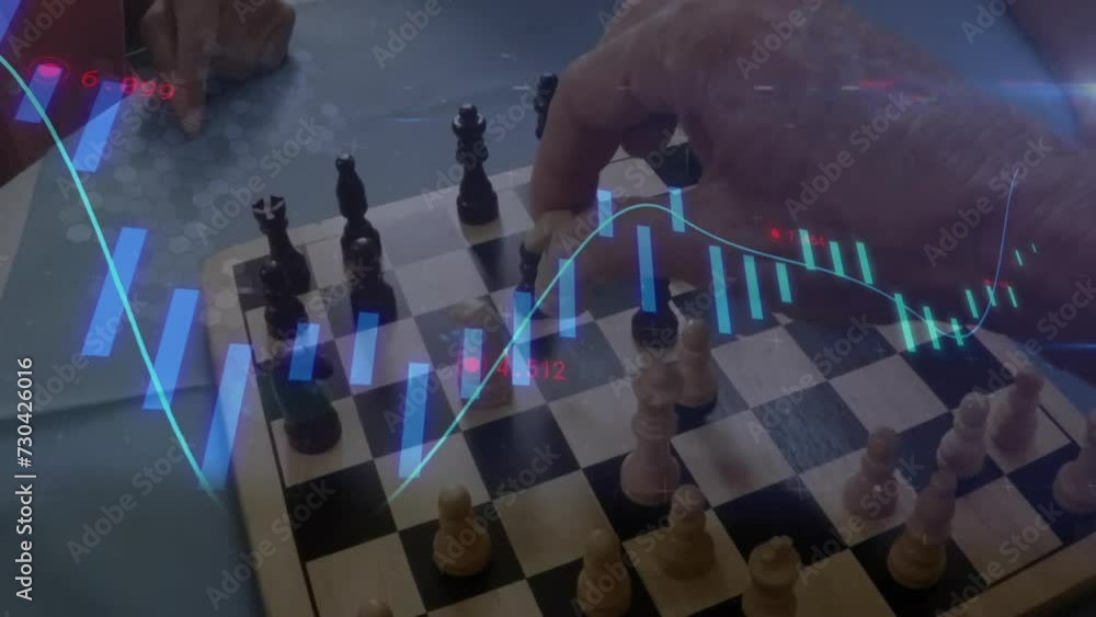 Aufkleber animation of graph processing data over hand moving chess piece on board