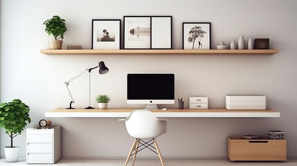 modern minimalist office workspace with desktop computer and natural appearance