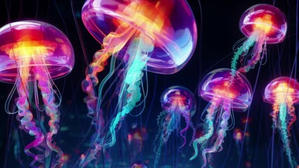 fantasy neon jellyfish floating in abstract background