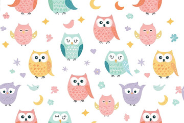 Night Seamless Pastel Owl Pattern