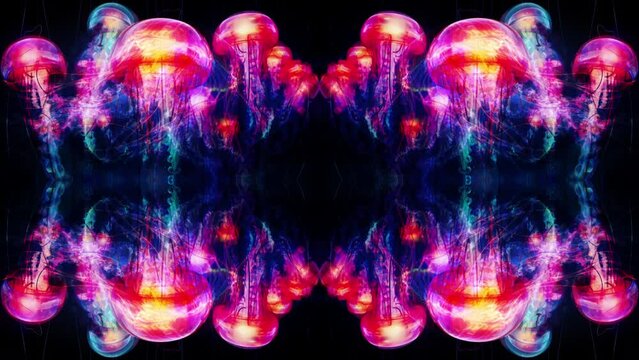 fantasy neon jellyfish floating in abstract background