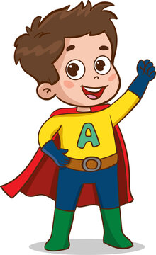 Superhero kids Cartoon Character vector Illustration 