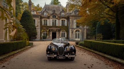 Classic sports car in front of a chateau - Generative AI