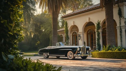 Sports car in front of a villa - Generative AI