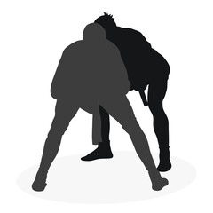 Image of silhouettes sambo athletes in sambo wrestling, combat sambo, duel, fight, fistfight, struggle, tussle, brawl, jiu jitsu. Martial art, sportsmanship