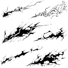 set of drawing  line art comic manga effect lightning power thunder, isolate with white background generate AI - obrazy, fototapety, plakaty
