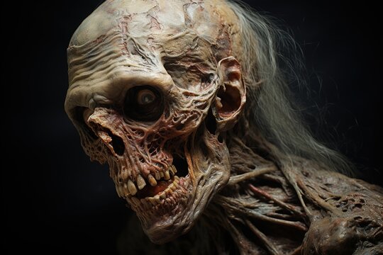 Detailed portrait of a hungry zombie with rotten flesh and no eyes