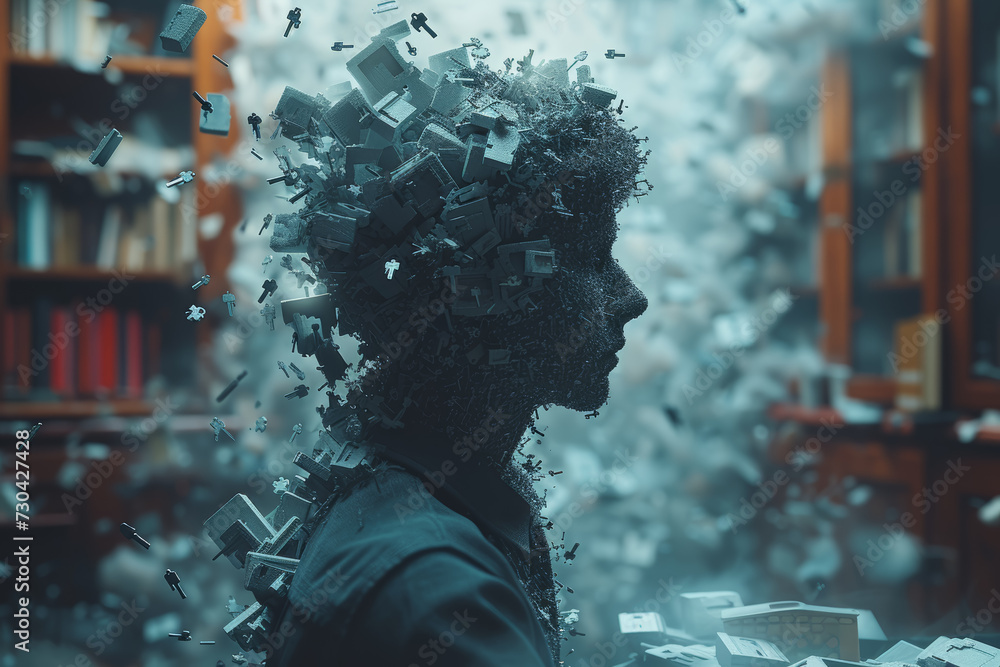 Poster a figure surrounded by floating keys and locks, illustrating the complexity of unlocking hidden thou