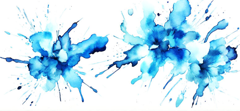 Ink watercolor pastel blue splash, clip art, white background