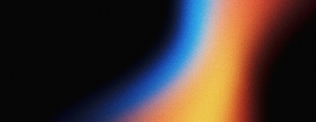 Abstract grainy background yellow blue orange color flow wave black copy space noise texture effect vibrant dark banner