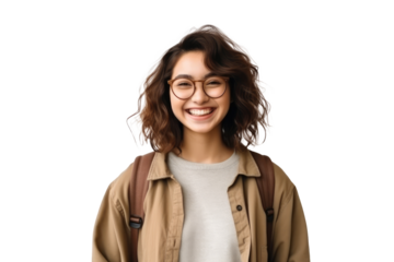 Portrait of Trendy University Student Female on Transparent Background