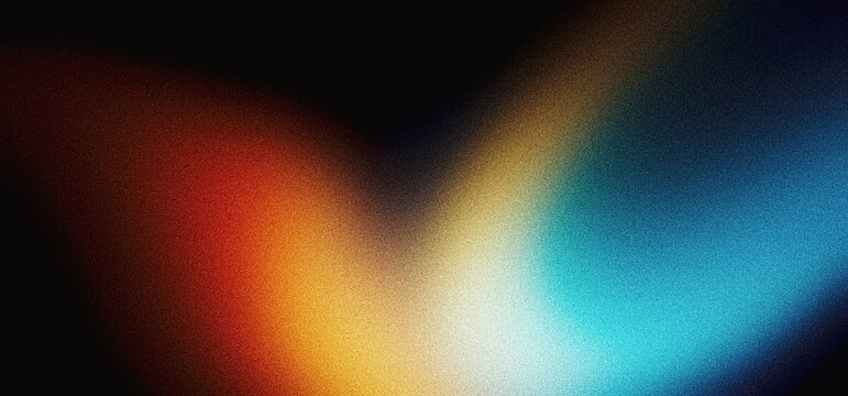 Grainy gradient background blue yellow red abstract glowing color wave black backdrop glowing vibrant dark noise texture banner design