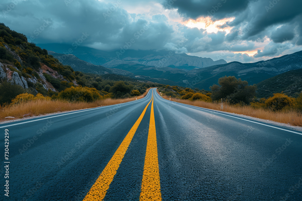 Poster a hyperlapse of a road trip, compressing hours of travel into a few minutes. concept of journey and 