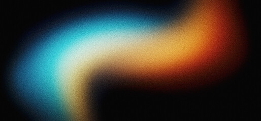 Grainy gradient background blue yellow red abstract glowing color wave black backdrop glowing vibrant dark noise texture banner design