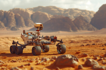 Mars rover exploring rocky terrain on Mars
