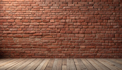 Fototapeta premium Old red brick wall and wooden floor