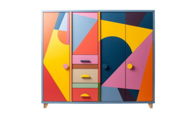 Abstract geometric patterns on a modern storage cabinet.
