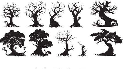 Set Trees. Hand drawn vector illustration